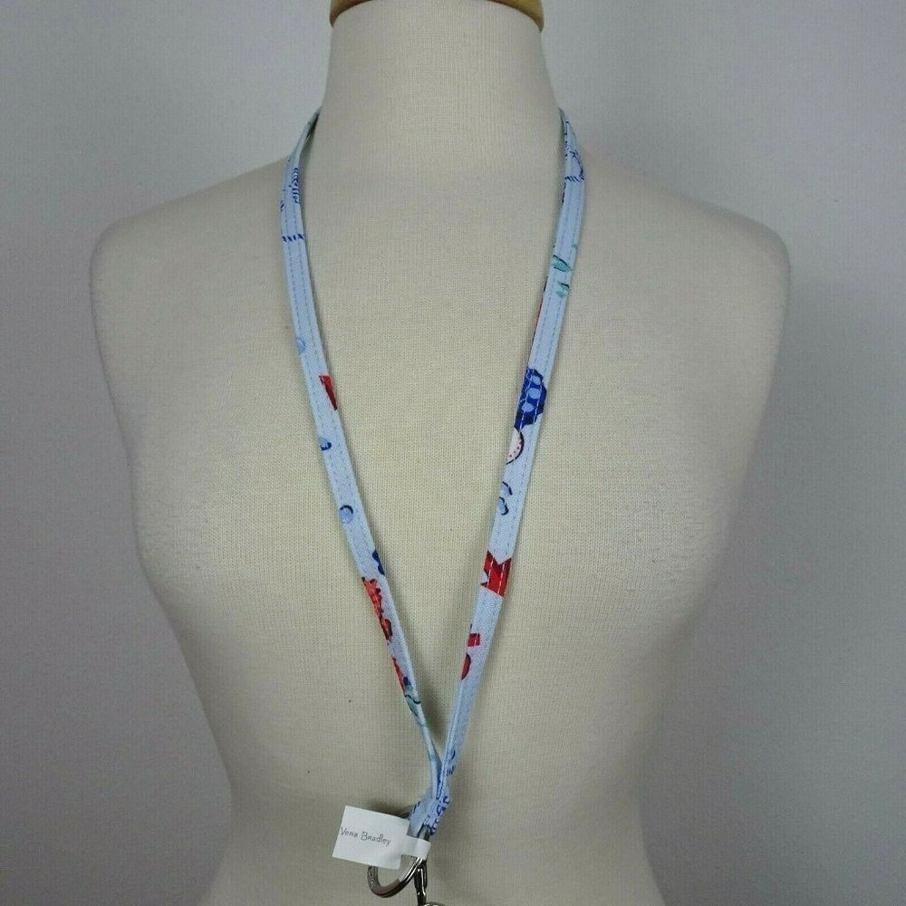 Vera Bradley ANCHORS Aweigh Lanyard Key Ring ID Holder Clip Coastal Tropical NWT